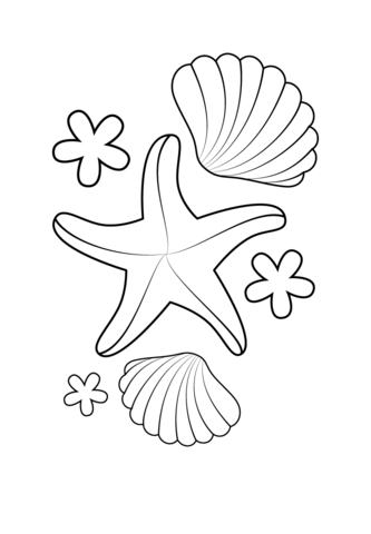 Starfish And Shells Coloring Page